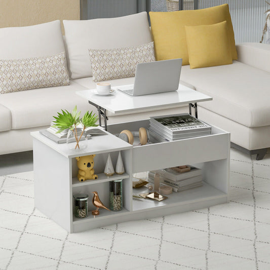 Modern Coffee Table with Lift Tabletop and Storage Compartments, White - Gallery Canada