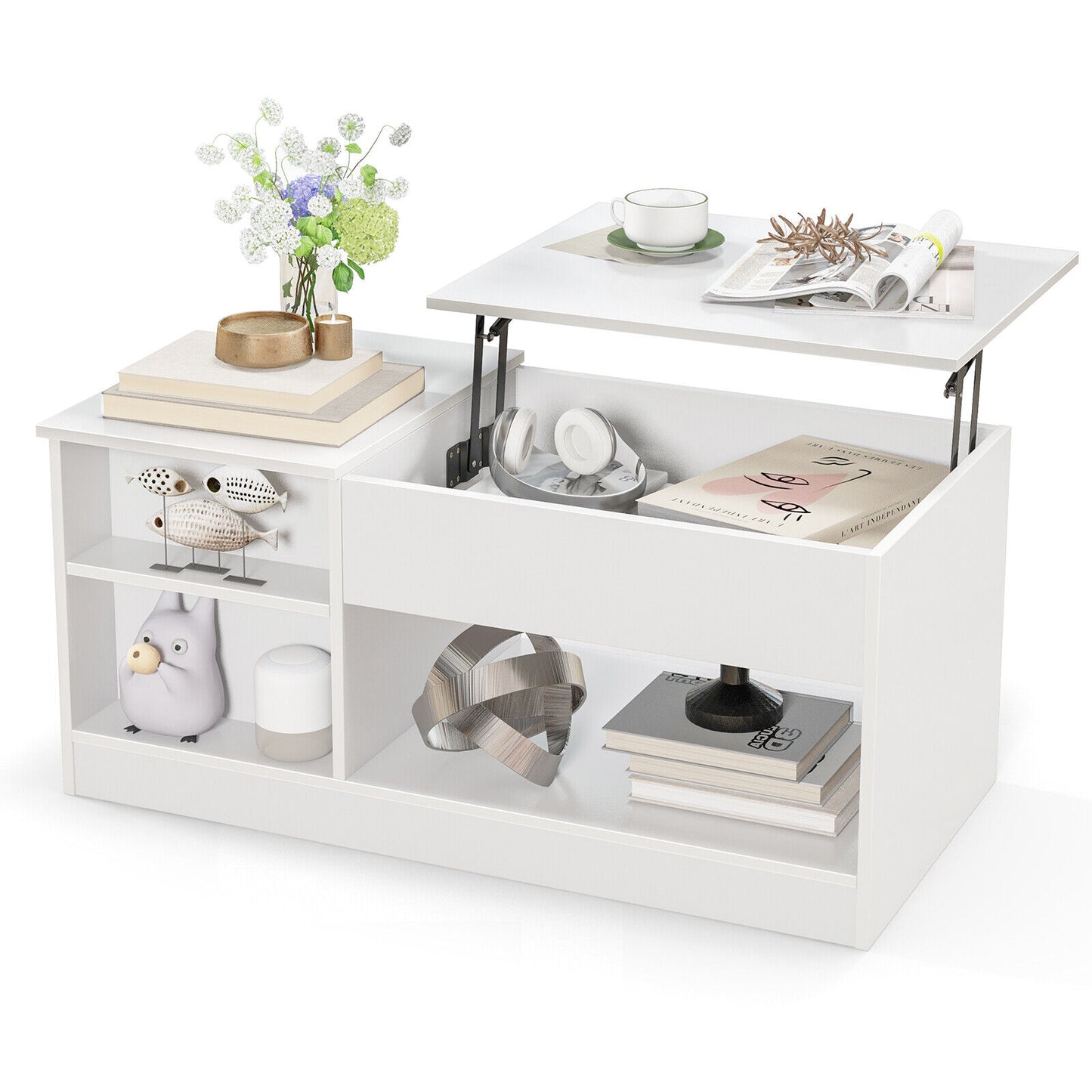 Table basse relevable avec rangement, blanche