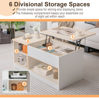 Table basse relevable avec rangement, blanche