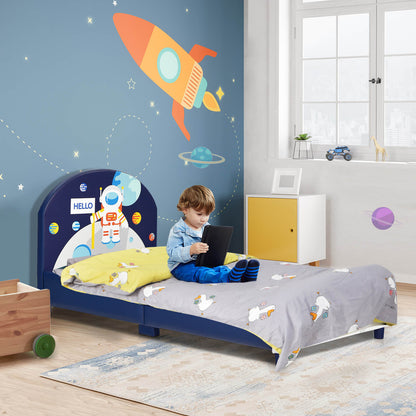Kids Upholstered Platform Bed with Headboard and Footboard, Dark Blue Toddler Beds at Gallery Canada