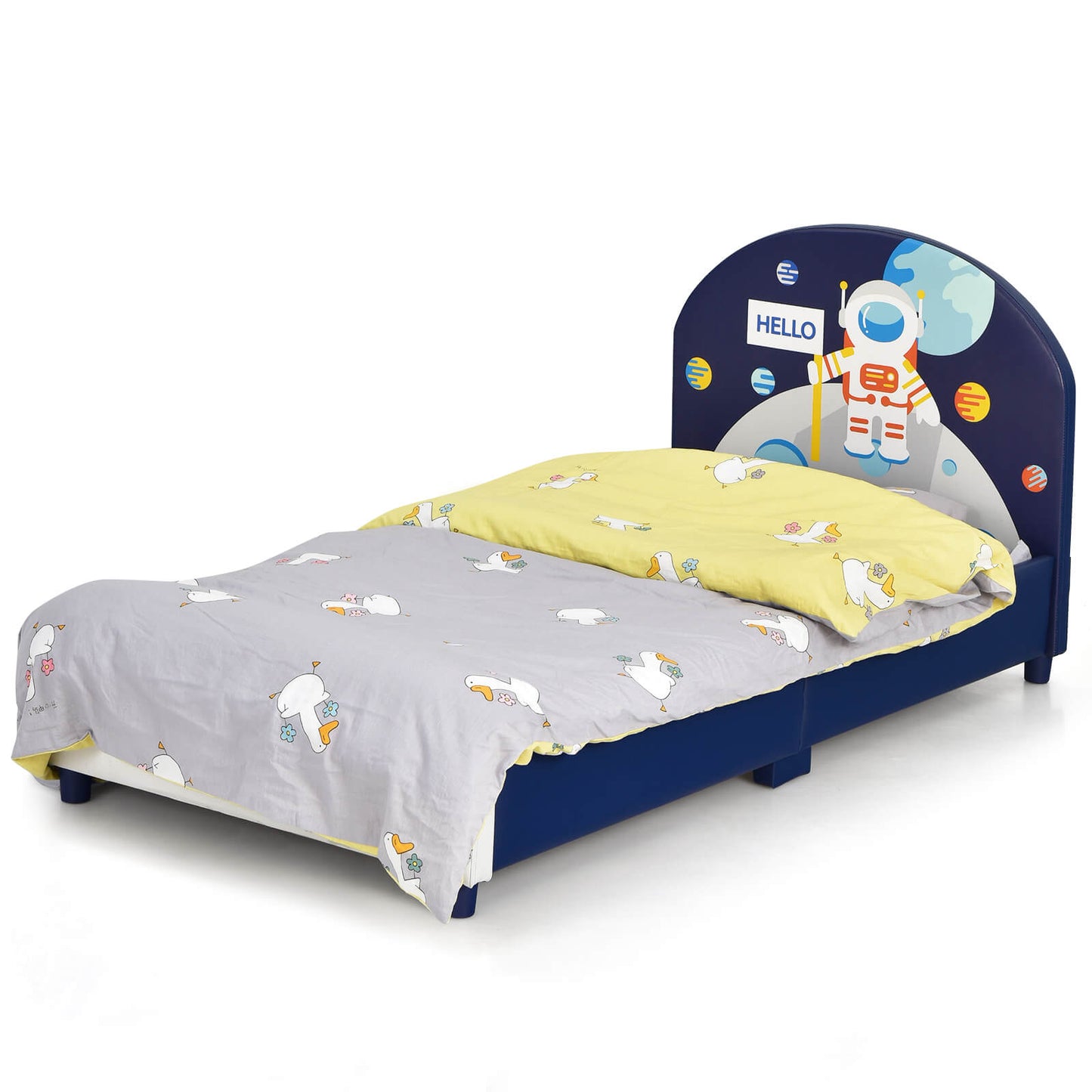 Kids Upholstered Platform Bed with Headboard and Footboard, Dark Blue Toddler Beds at Gallery Canada