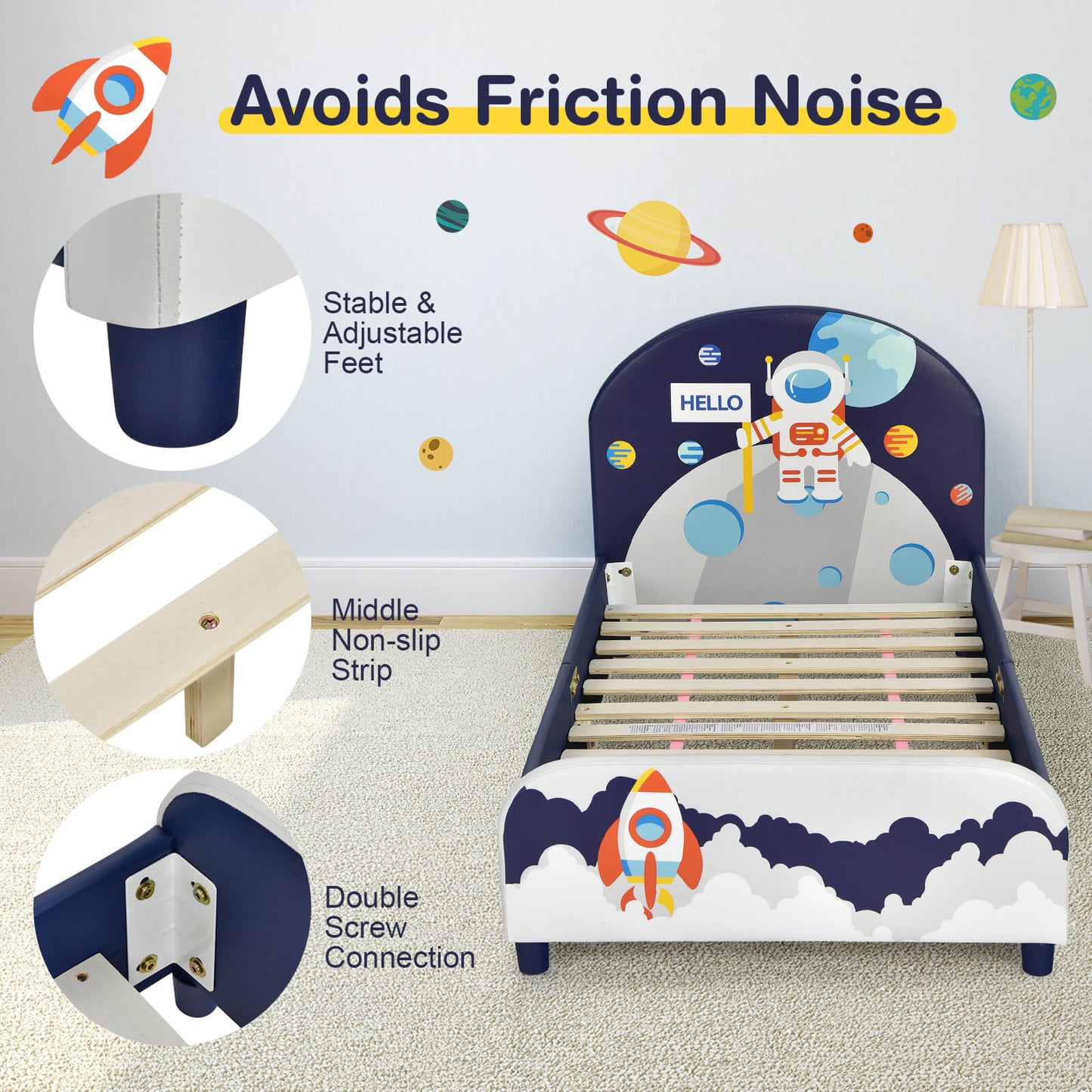 Kids Upholstered Platform Bed with Headboard and Footboard, Dark Blue Toddler Beds at Gallery Canada