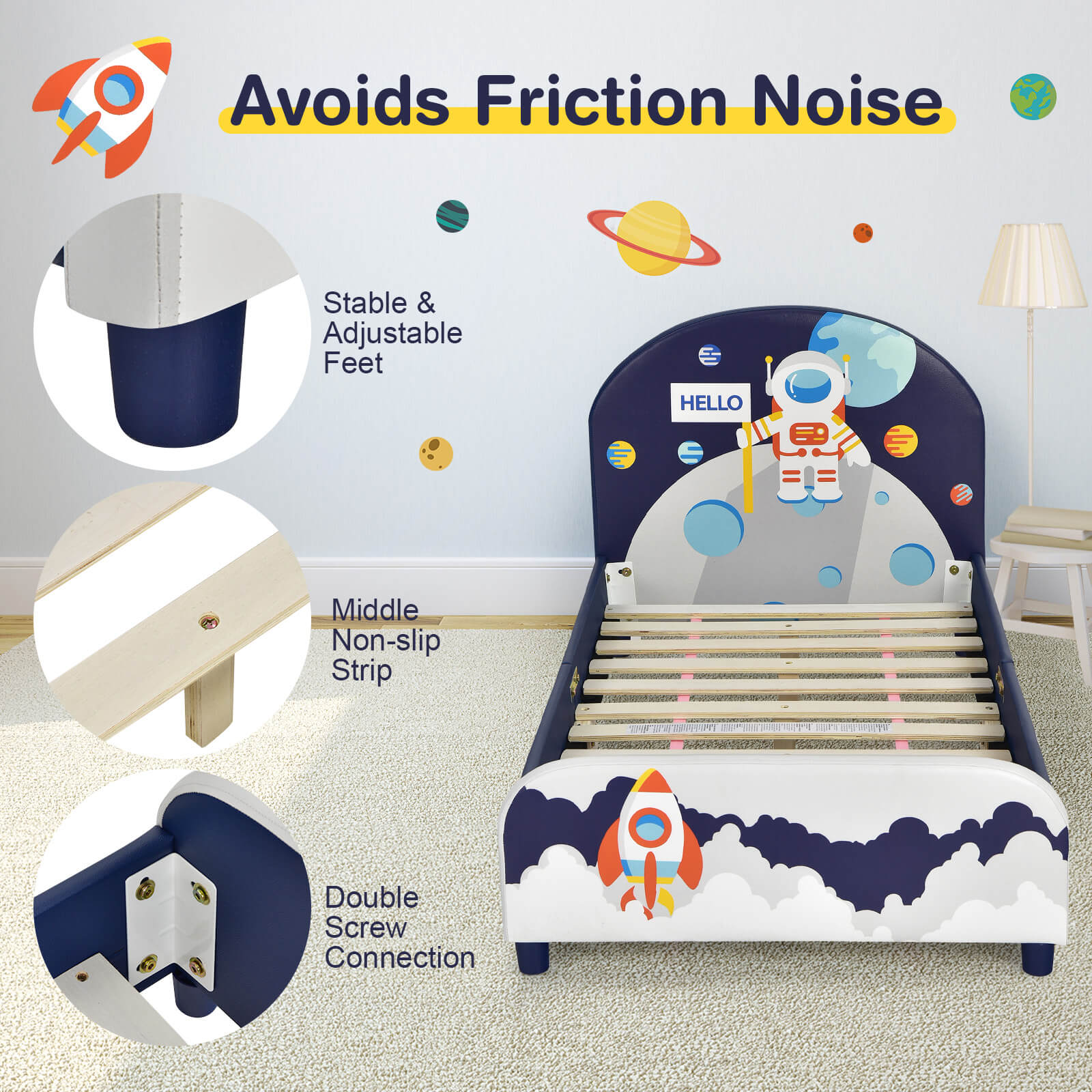 Kids Upholstered Platform Bed with Headboard and Footboard, Dark Blue Toddler Beds at Gallery Canada