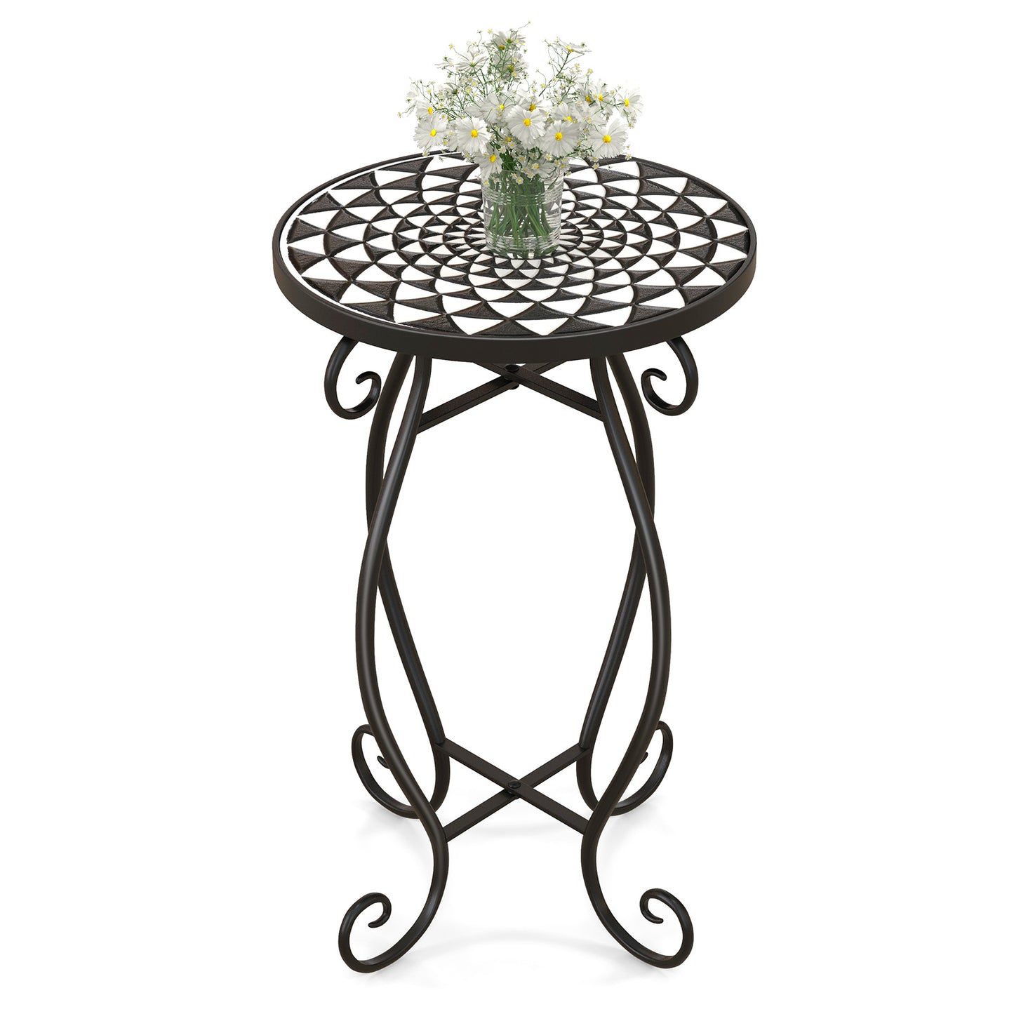 Petit support de plantes, plateau de table en céramique résistant aux intempéries, noir et blanc