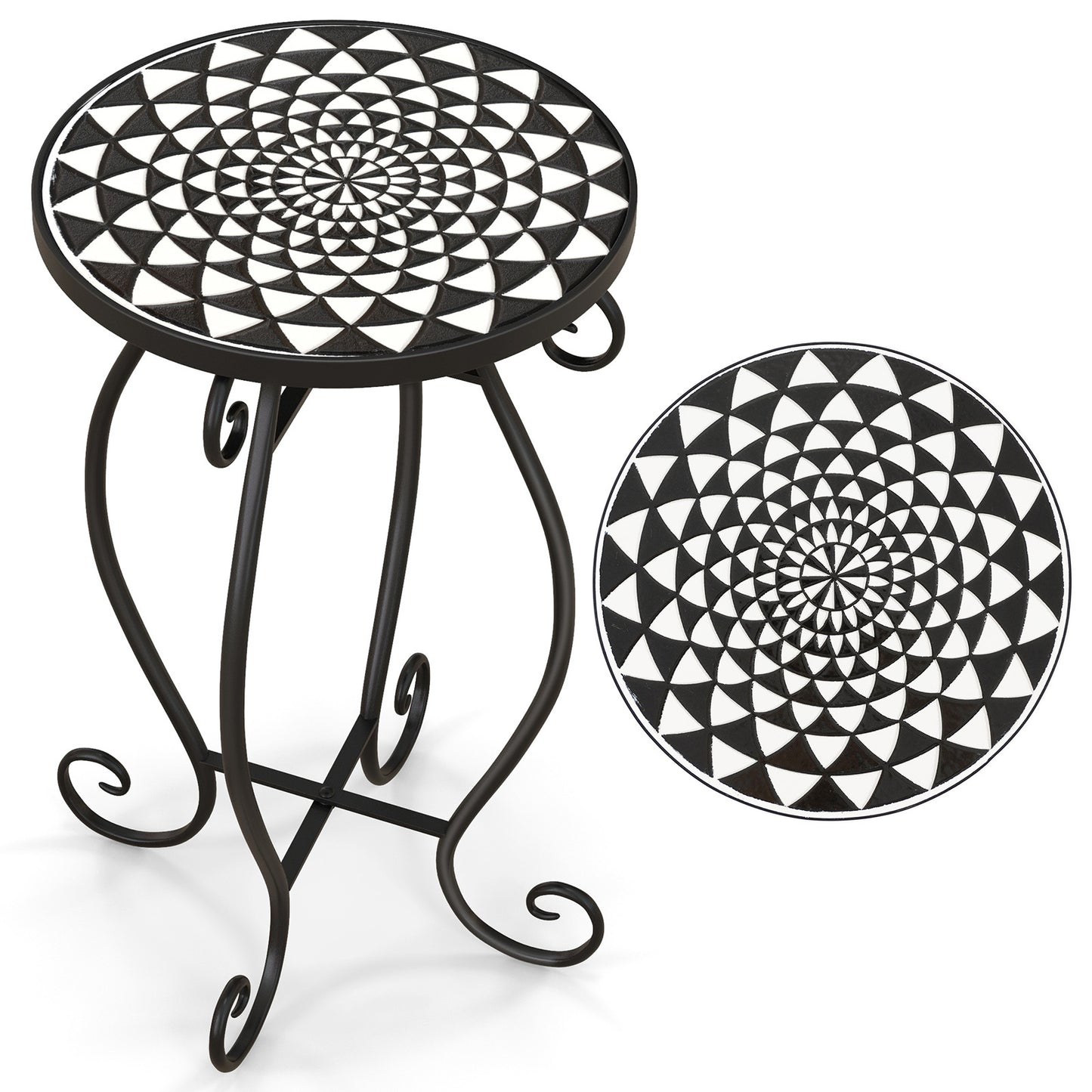 Petit support de plantes, plateau de table en céramique résistant aux intempéries, noir et blanc