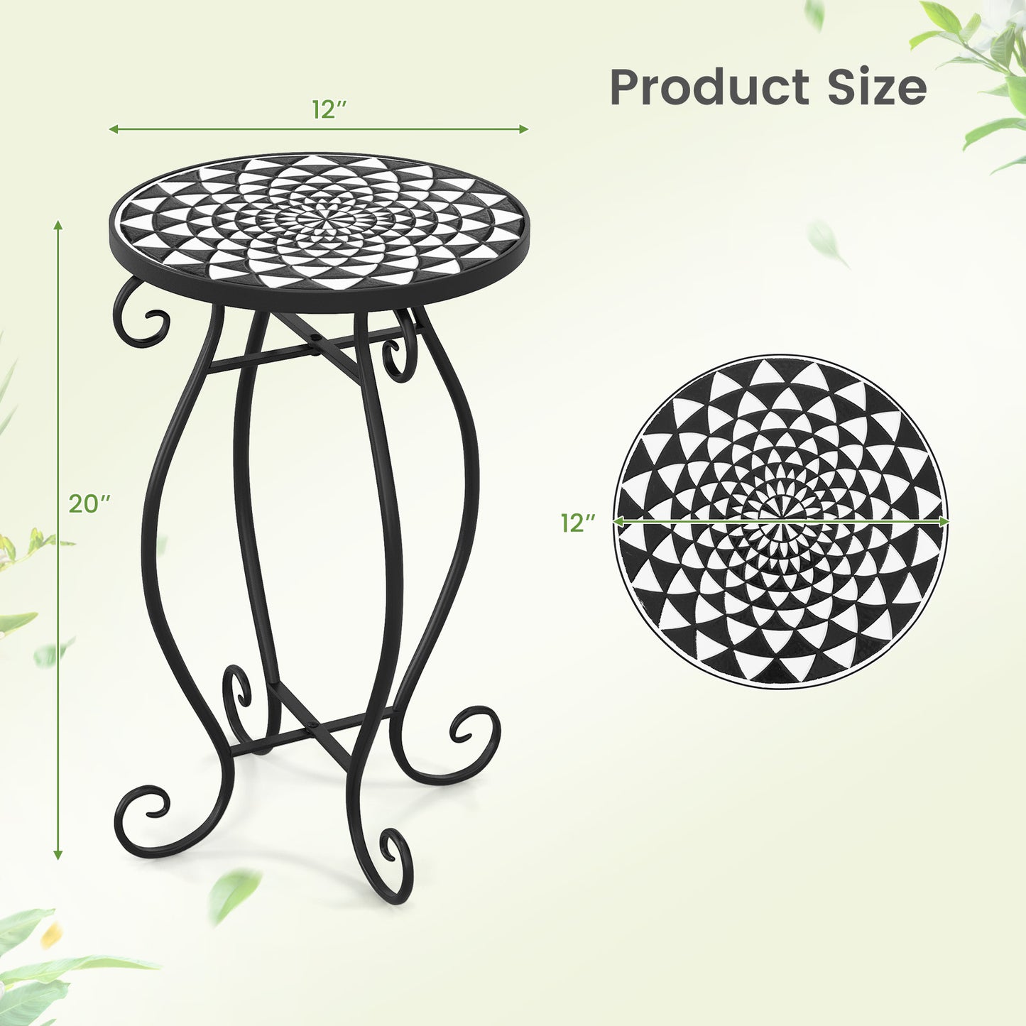 Petit support de plantes, plateau de table en céramique résistant aux intempéries, noir et blanc