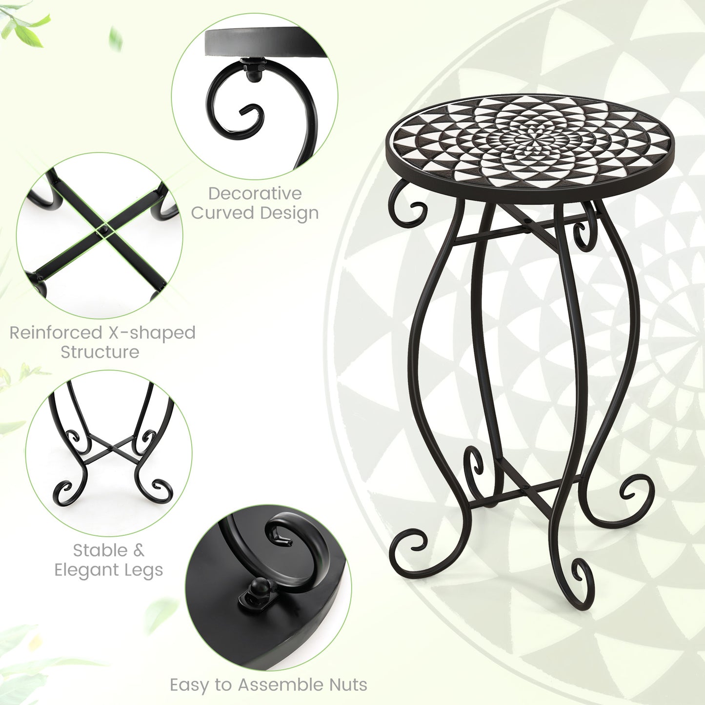 Petit support de plantes, plateau de table en céramique résistant aux intempéries, noir et blanc