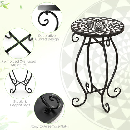 Petit support de plantes, plateau de table en céramique résistant aux intempéries, noir et blanc