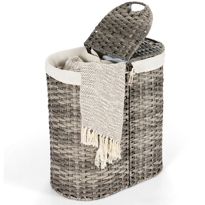 Handwoven Laundry Hamper Basket with 2 Removable Liner Bags, Gray - Gallery Canada