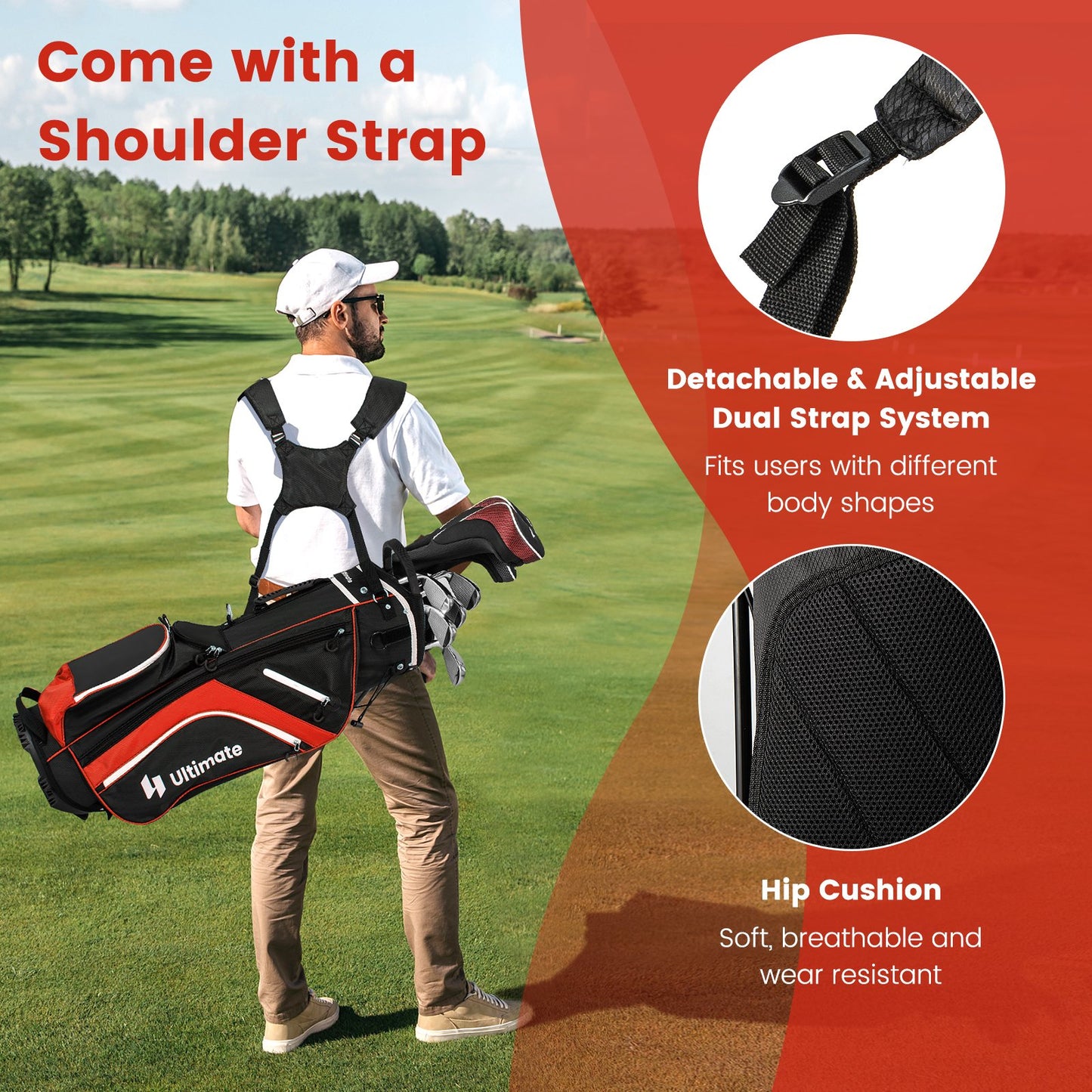 Lightweight Golf Stand Bag with 14 Way Top Dividers and 6 Pockets, Red at Gallery Canada