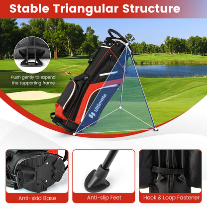 Lightweight Golf Stand Bag with 14 Way Top Dividers and 6 Pockets, Red at Gallery Canada