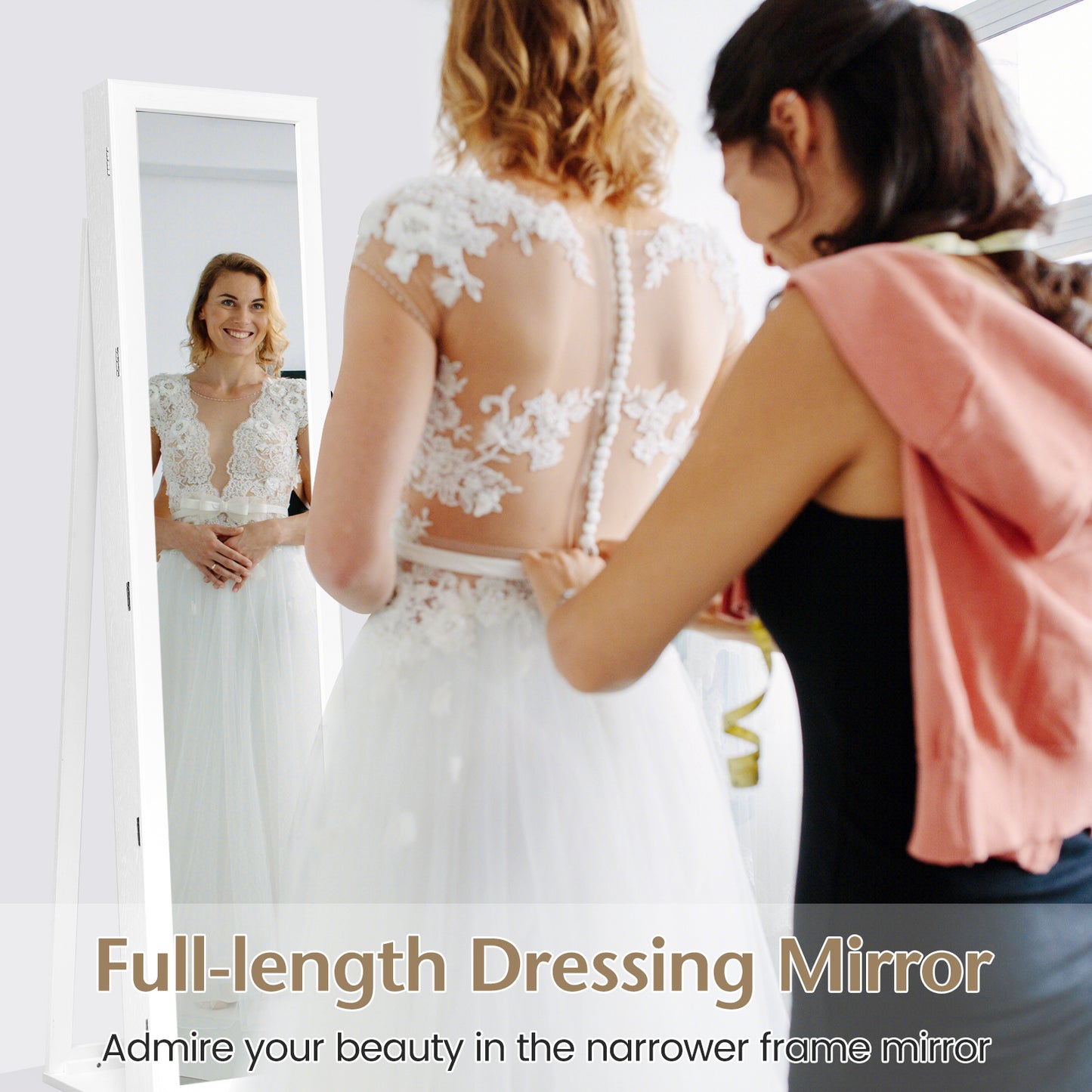 Lockable Freestanding Jewelry Armoire with Full Length Mirror, White Jewelry Armoires at Gallery Canada