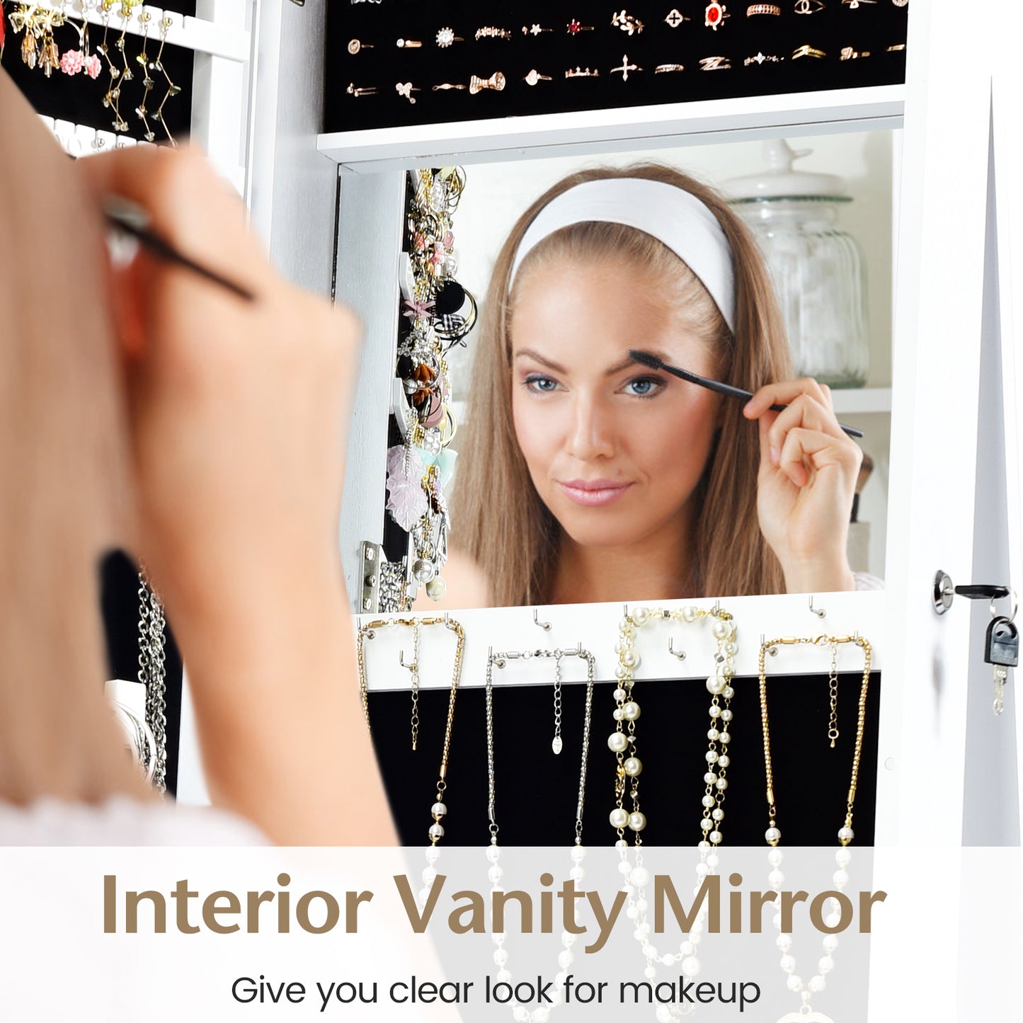 Lockable Freestanding Jewelry Armoire with Full Length Mirror, White Jewelry Armoires at Gallery Canada