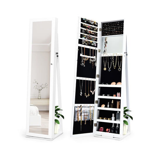 Lockable Freestanding Jewelry Armoire with Full Length Mirror, White Jewelry Armoires White at Gallery Canada