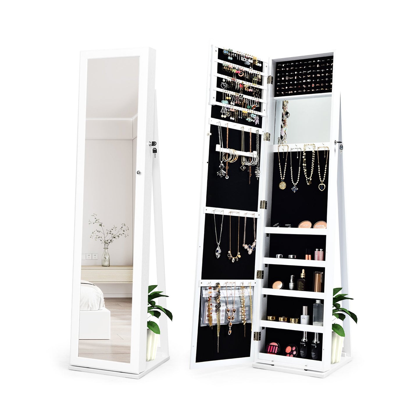 Lockable Freestanding Jewelry Armoire with Full Length Mirror, White at Gallery Canada