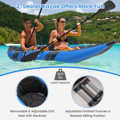 Inflatable 2-person Kayak Set with Aluminium Oars and Repair Kit, Blue