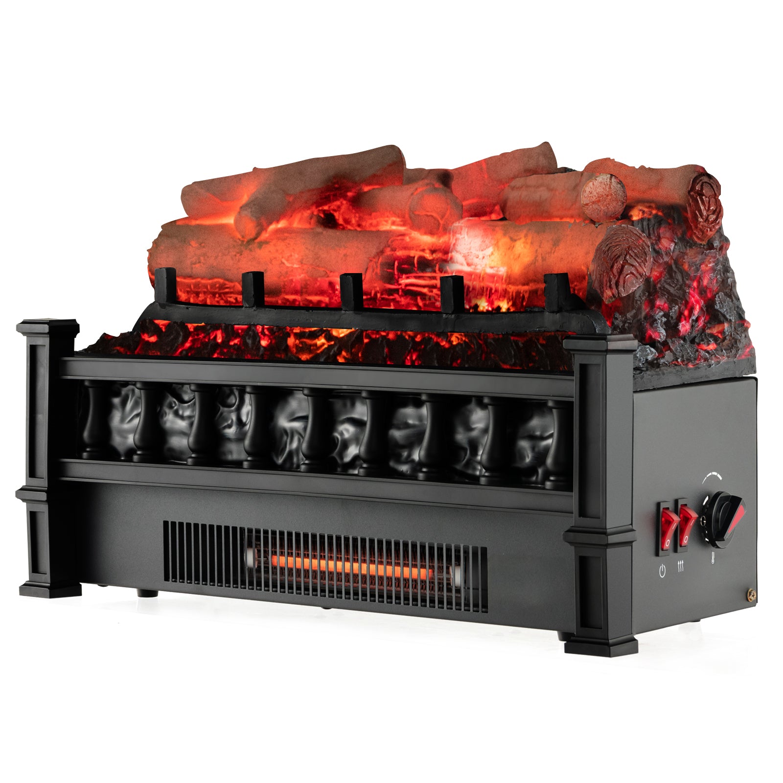 20 Inch Electric Fireplace Heater with Realistic Birchwood Ember Bed, Black Fireplaces at Gallery Canada