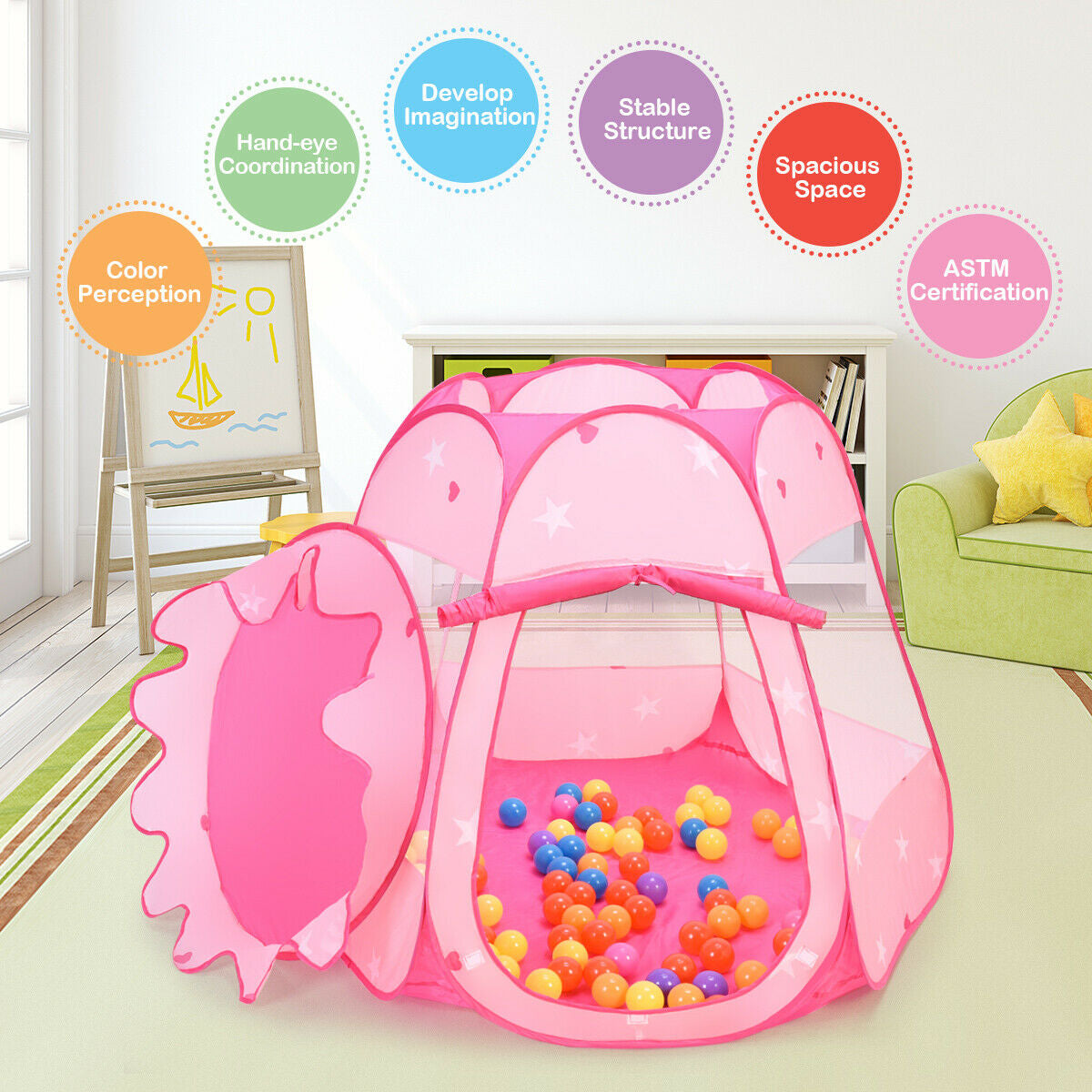 Pink Portable Kid Play House Play Tent with 100 Balls, Pink Play Tents & Playhouse at Gallery Canada
