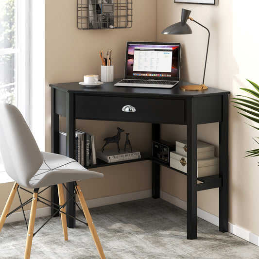 Corner Wooden Laptop Computer Desk, Black Corner Desks Black at Gallery Canada