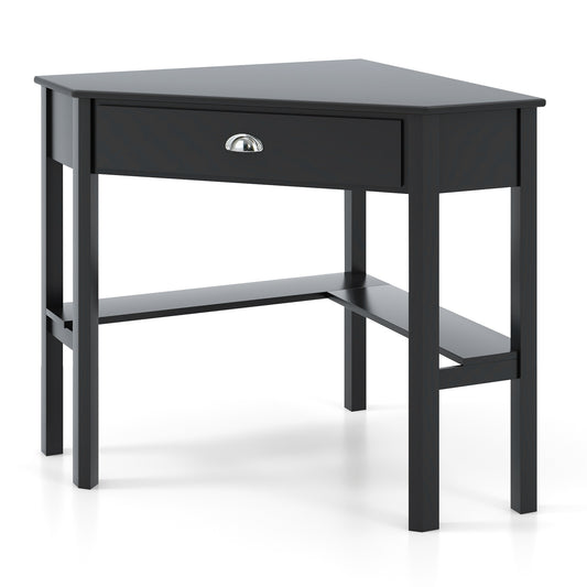 Corner Wooden Laptop Computer Desk, Black