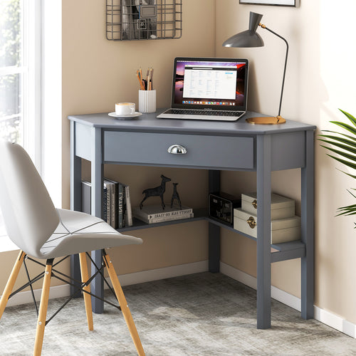 Corner Wooden Laptop Computer Desk, Gray
