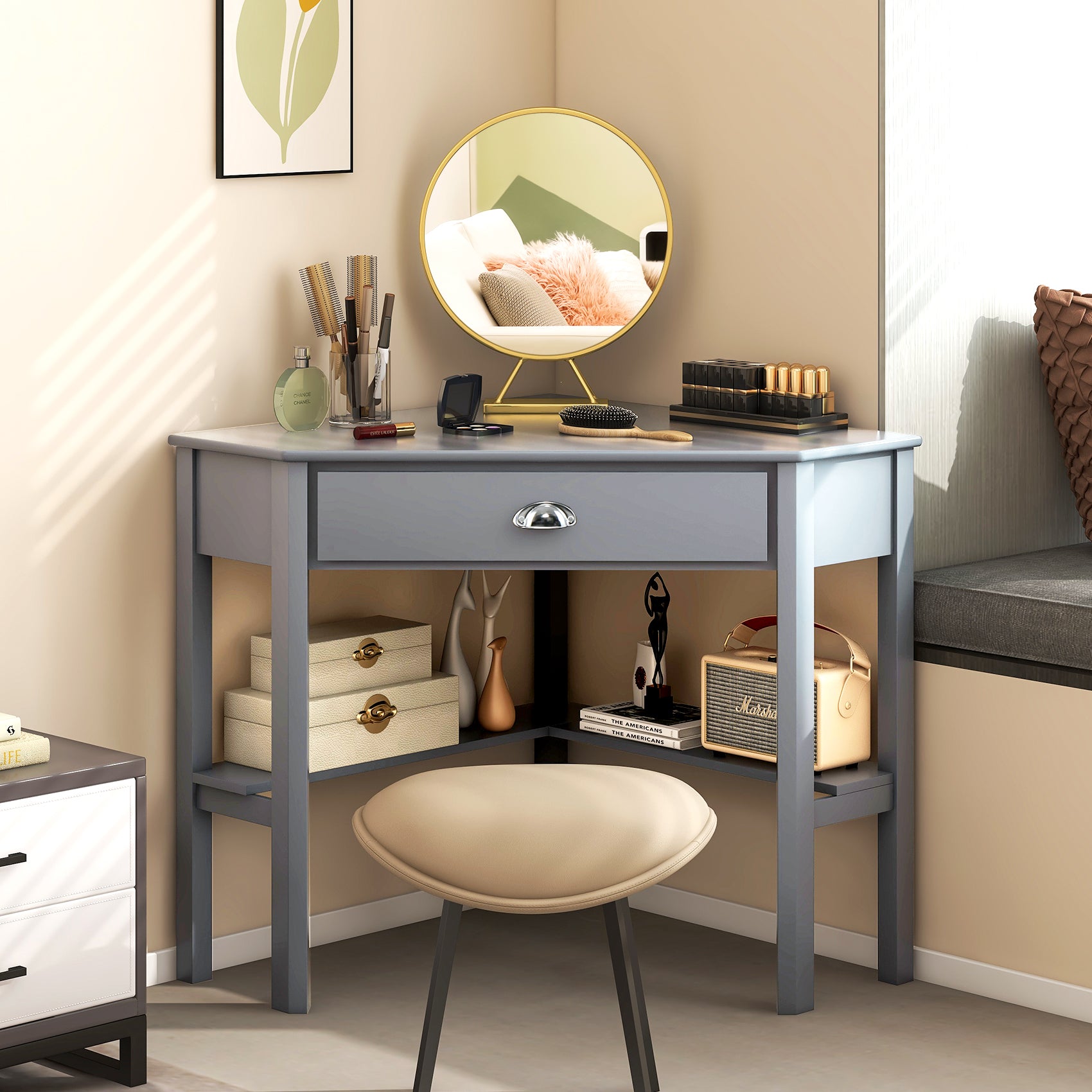 Corner Wooden Laptop Desk, Gray Corner Desks at Gallery Canada