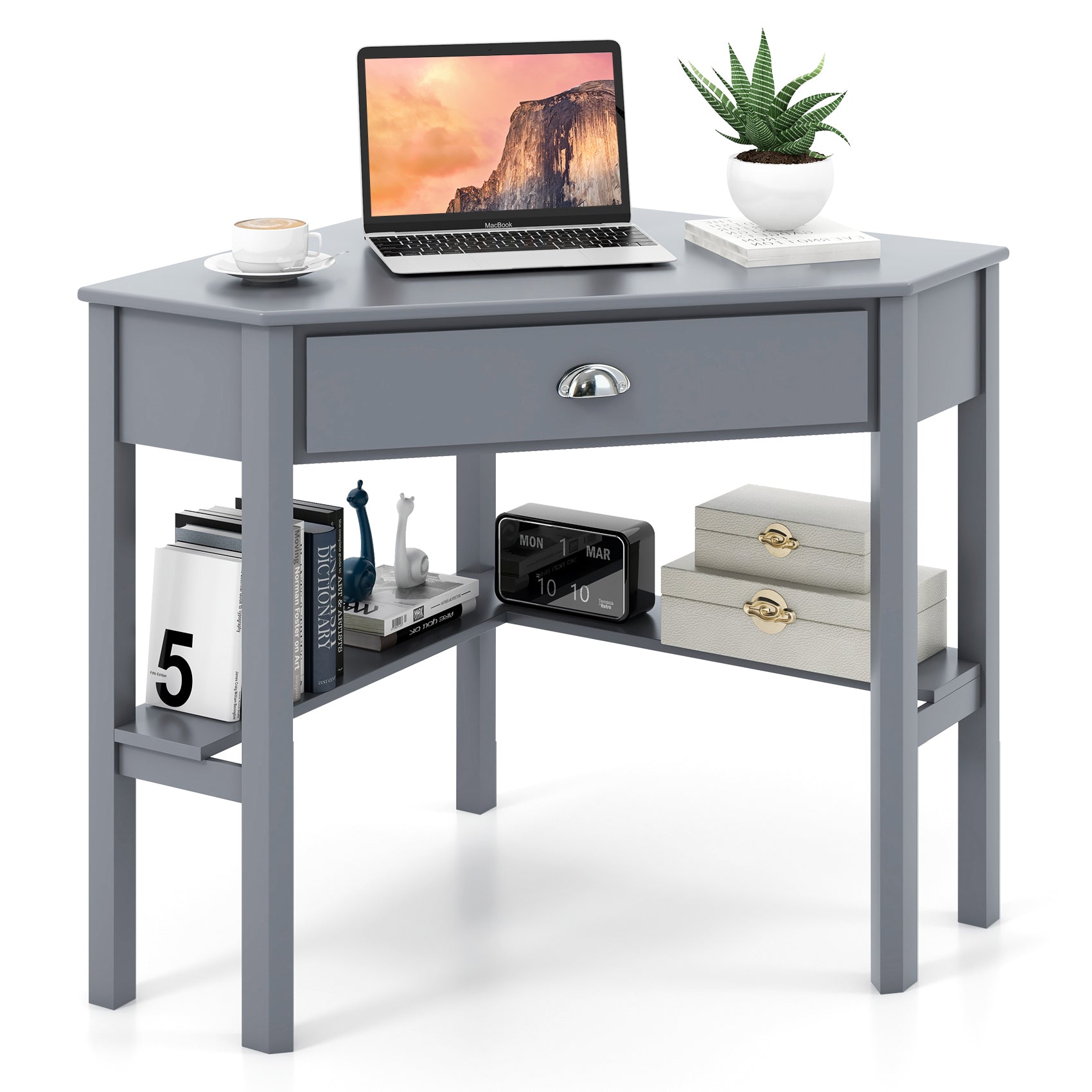 Corner Wooden Laptop Desk, Gray Corner Desks at Gallery Canada