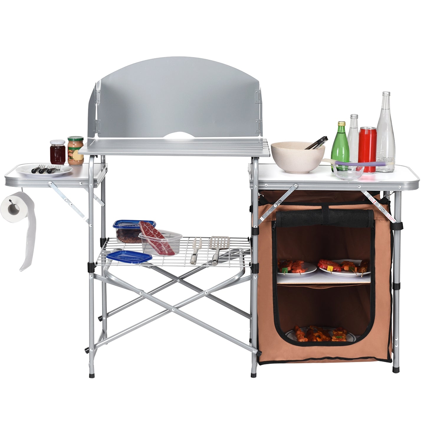 Foldable Outdoor BBQ Portable Grilling Table With Windscreen Bag, Brown Camping Furniture at Gallery Canada