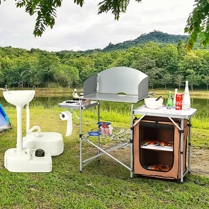 Foldable Outdoor BBQ Portable Grilling Table With Windscreen Bag, Brown Camping Furniture at Gallery Canada