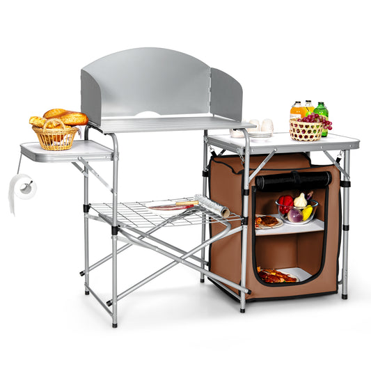 Foldable Outdoor BBQ Portable Grilling Table, Brown Camping Furniture Brown at Gallery Canada
