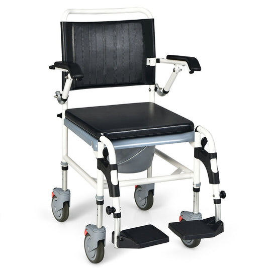 4-In-1 Bedside Commode Wheelchair, Detachable Bucket, White, Black Walkers & Rollators Black & White at Gallery Canada