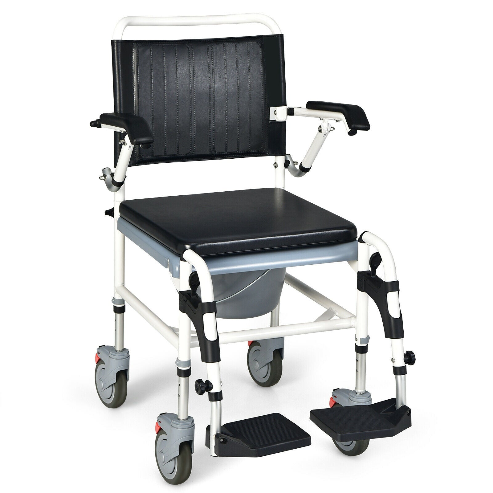 4-In-1 Bedside Commode Wheelchair, Detachable Bucket, White, Black Walkers & Rollators at Gallery Canada