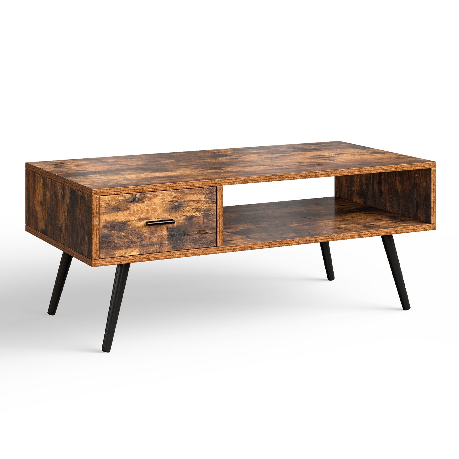 Retro Rectangular Coffee Table With Drawer, Storage Shelf, Brown Coffee Tables at Gallery Canada
