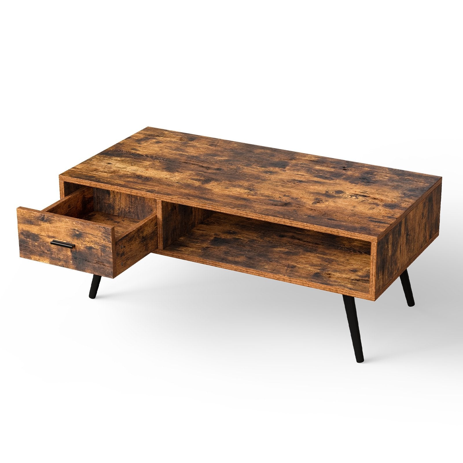 Retro Rectangular Coffee Table with Drawer and Storage Shelf, Brown at Gallery Canada