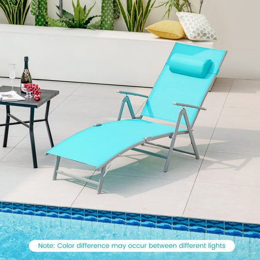 Folding Chaise Lounge Chair Outdoor Reclining Chair for Backyard-Tuiquoise, Turquoise - Gallery Canada