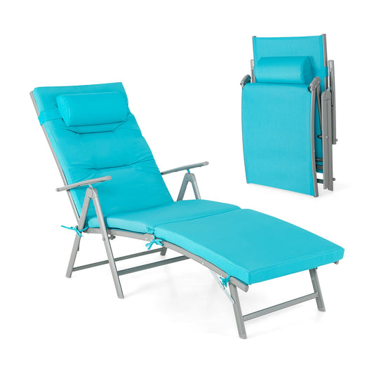 Folding Chaise Lounge Chair Outdoor Reclining Chair for Backyard-Tuiquoise, Turquoise - Gallery Canada