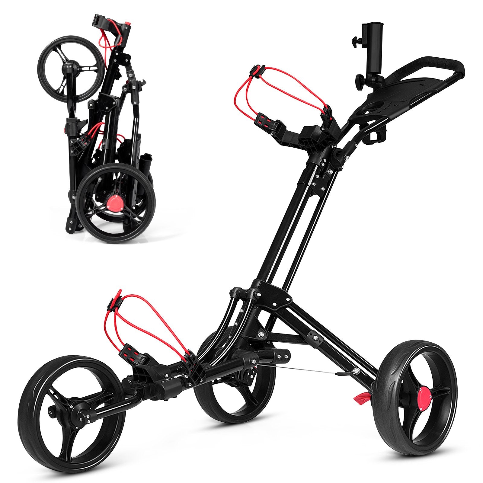 Foldable 3 Wheel Golf Pull Push Cart Trolley, Black - Gallery Canada