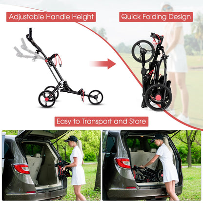 Foldable 3 Wheel Golf Pull Push Cart Trolley, Black - Gallery Canada
