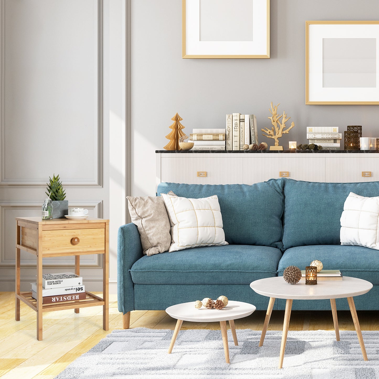 Bamboo Nightstand with Drawer and Open Shelf, Natural Nightstands at Gallery Canada