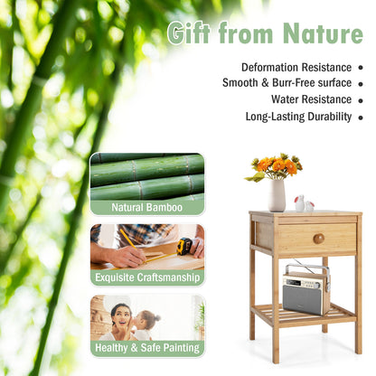 Bamboo Nightstand with Drawer and Open Shelf, Natural Nightstands at Gallery Canada