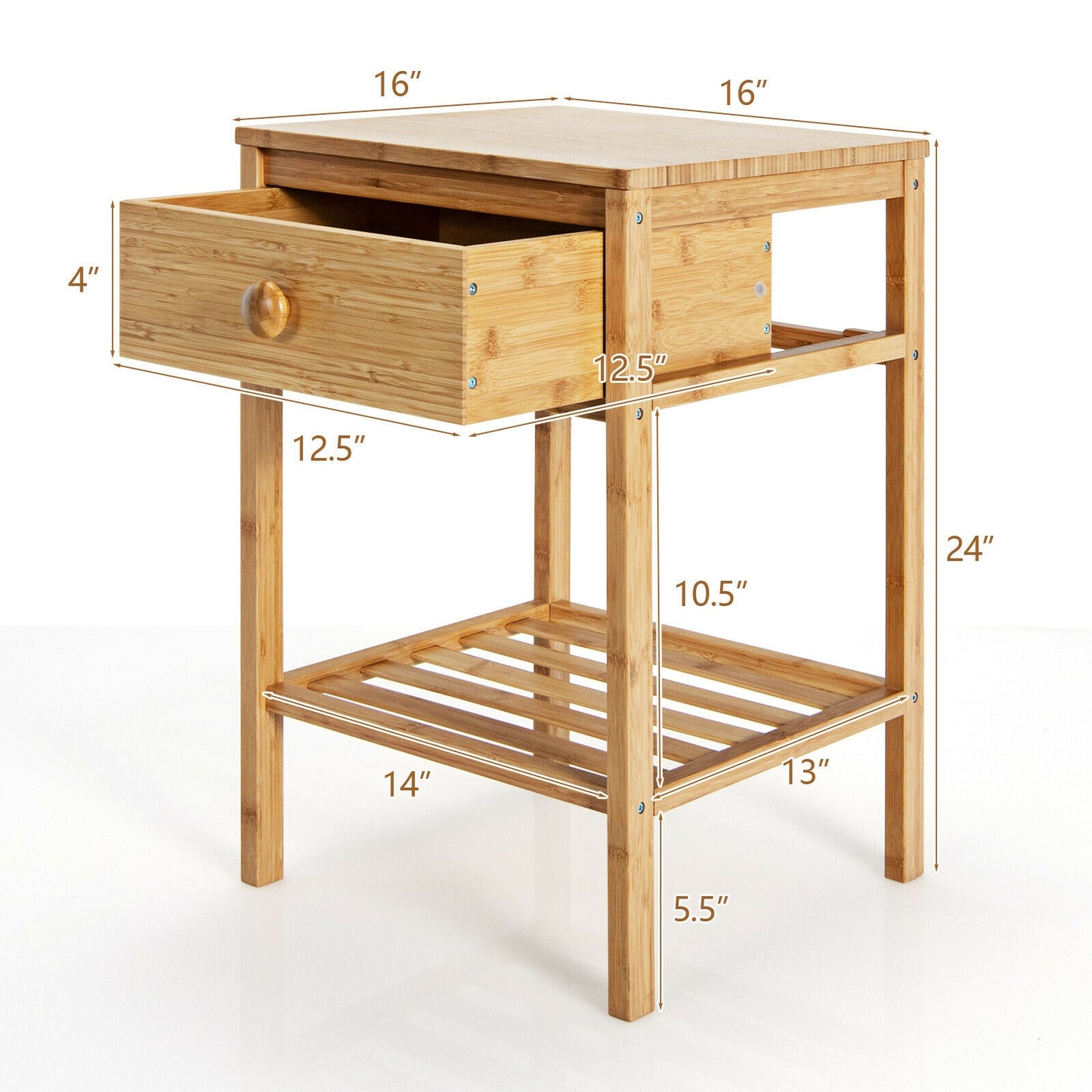 Bamboo Nightstand with Drawer and Open Shelf, Natural Nightstands at Gallery Canada