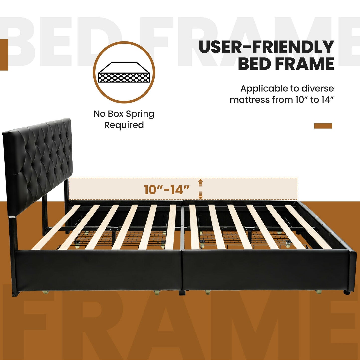 Full/Queen PU Leather Upholstered Platform Bed with 4 Drawers-Full Size Simple Bed Frame at Gallery Canada