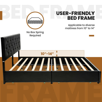 Full/Queen PU Leather Upholstered Platform Bed with 4 Drawers-Full Size Simple Bed Frame at Gallery Canada