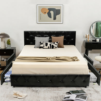 Full/Queen PU Leather Upholstered Platform Bed with 4 Drawers-Full Size Simple Bed Frame at Gallery Canada