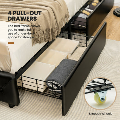 Full/Queen PU Leather Upholstered Platform Bed with 4 Drawers-Full Size Simple Bed Frame at Gallery Canada