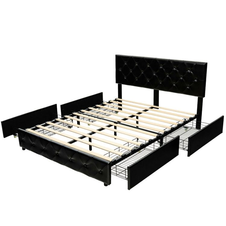 Full/Queen PU Leather Upholstered Platform Bed with 4 Drawers-Full Size Simple Bed Frame at Gallery Canada