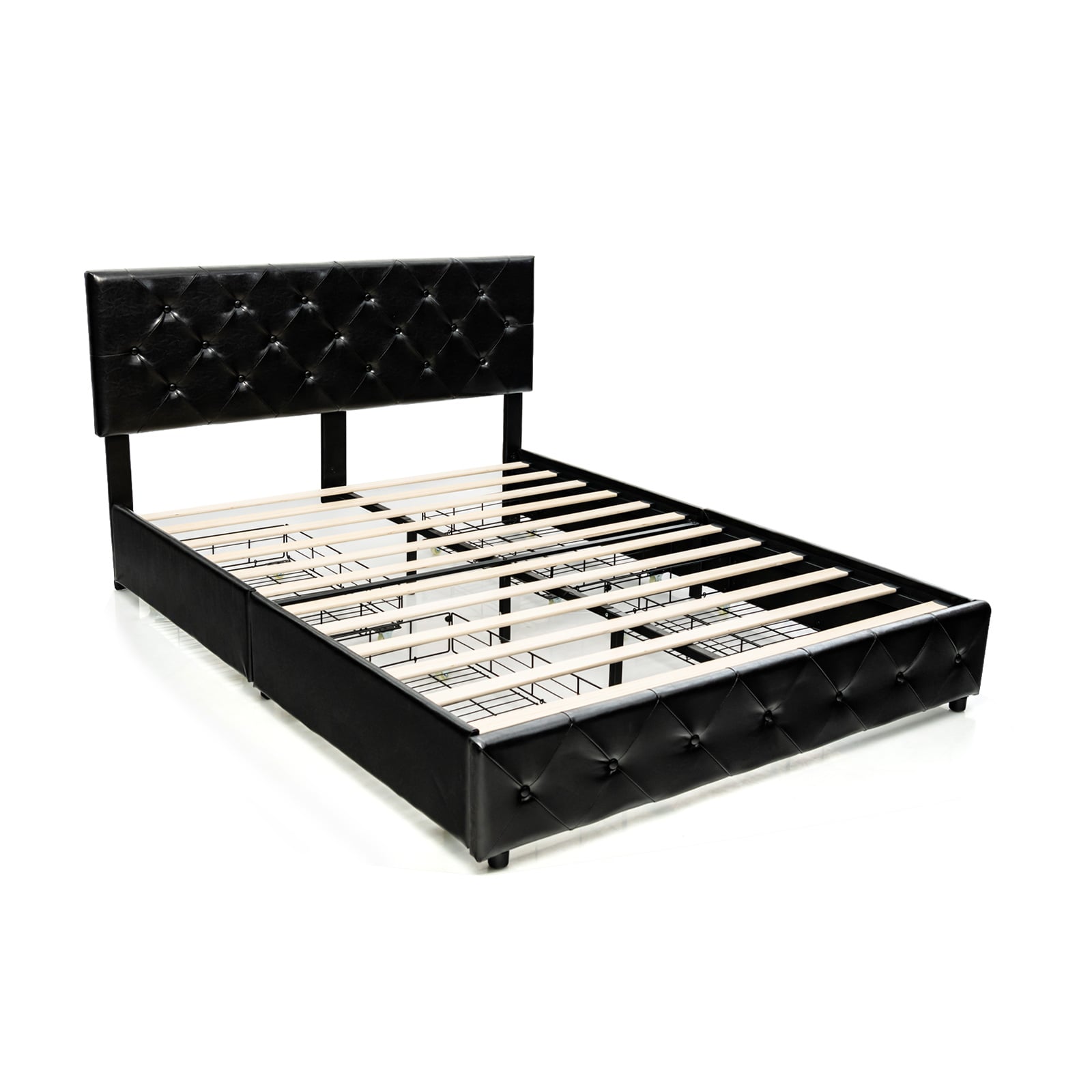 Full Queen PU Leather Platform Bed, 4 Drawers, Full Size Simple Bed Frame at Gallery Canada