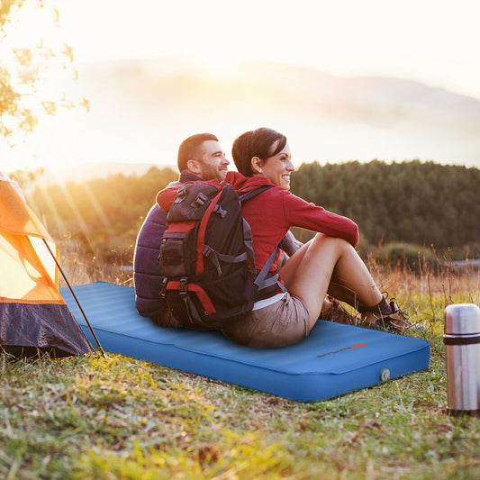 Self Inflating Folding Camping Sleeping Mattress with Carrying Bag, Blue - Gallery Canada