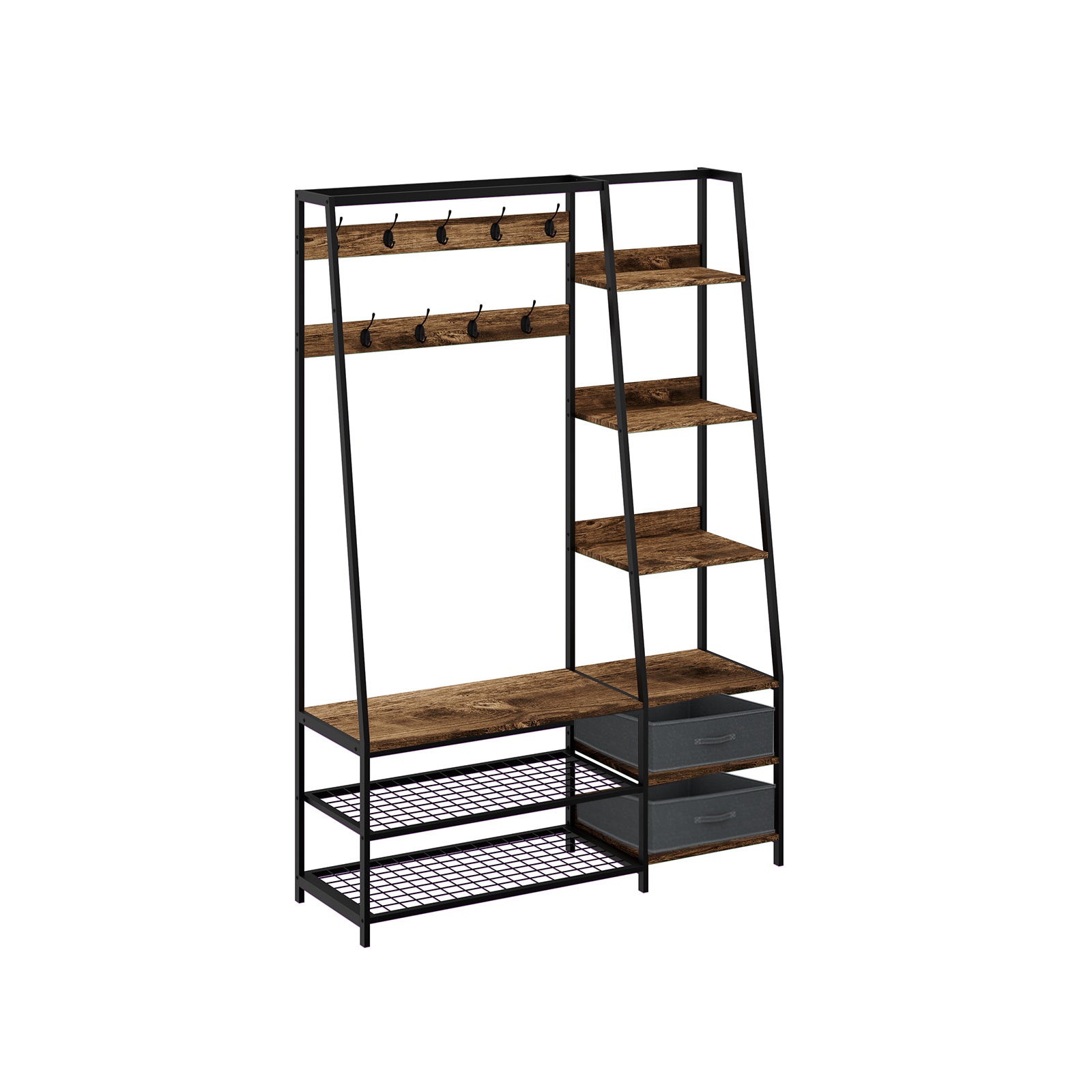 6-In-1 Freestanding Hall Tree Coat Rack With Bench, Rustic Brown Clothing & Closet Storage at Gallery Canada