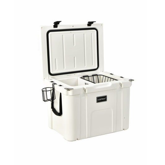 55 Quart Cooler Portable Ice Chest with Cutting Board Basket for Camping, White - Gallery Canada